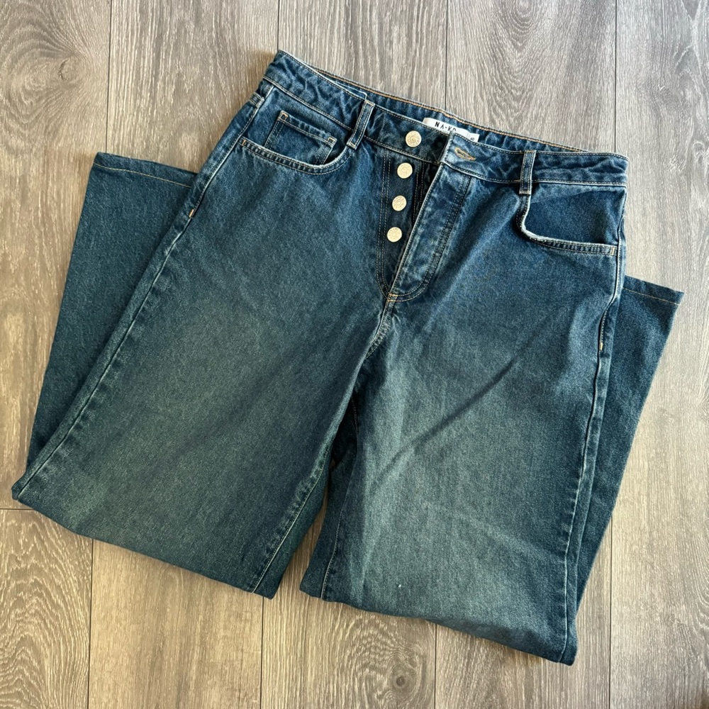 Nakd Blue Mid Waist Wide Leg Jeans